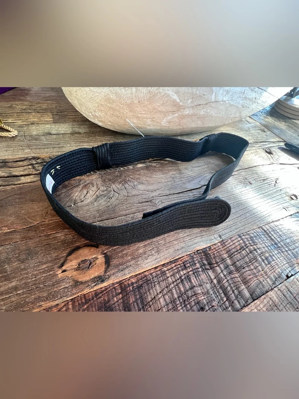 Black Waist Belt with Gold Chain Accents.